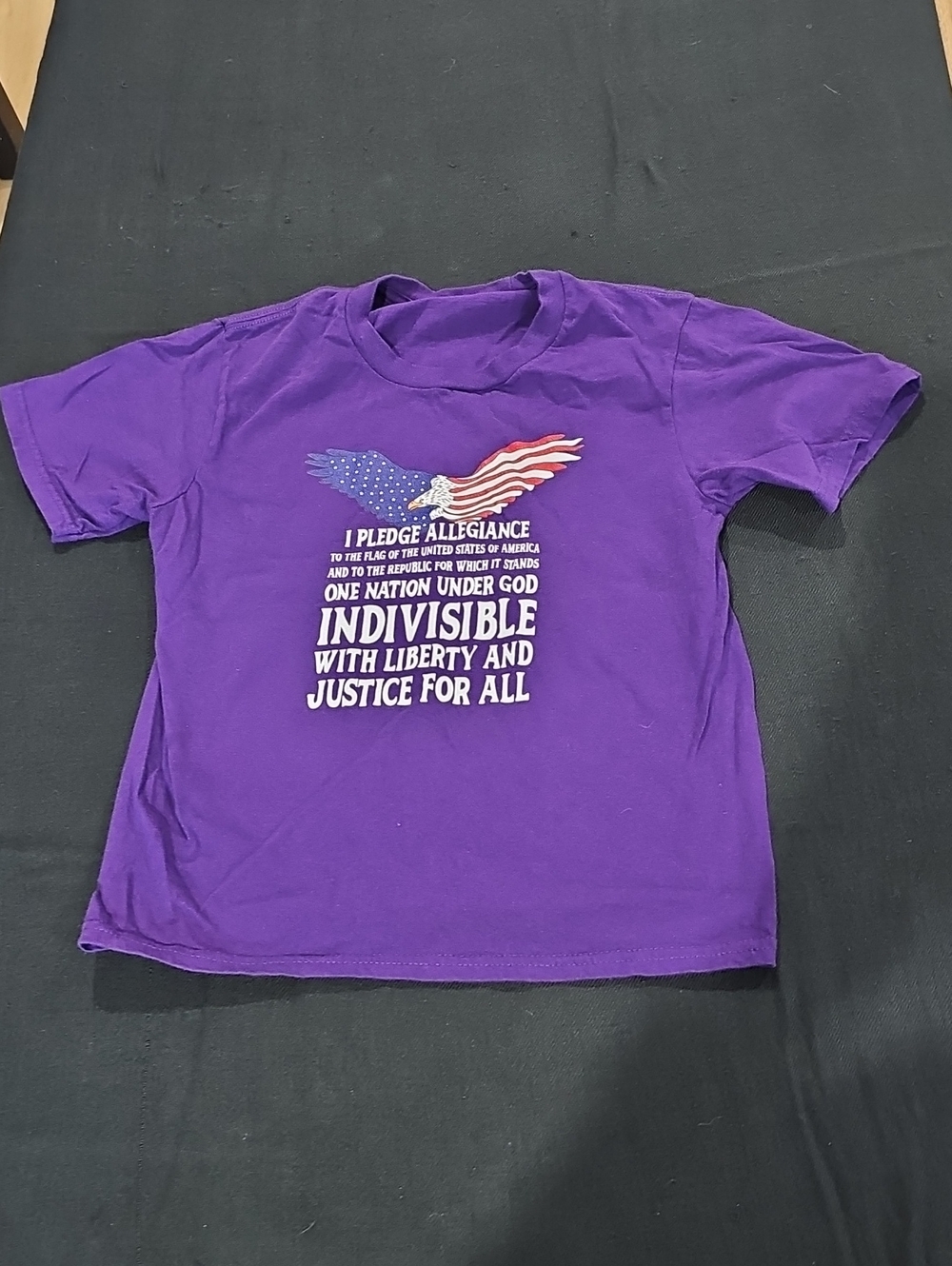 Purple Kids T-Shirt with American Pledge Graphic Kid Size Small